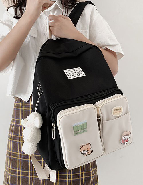 Fashion Black Bear Bear Canvas Backpack