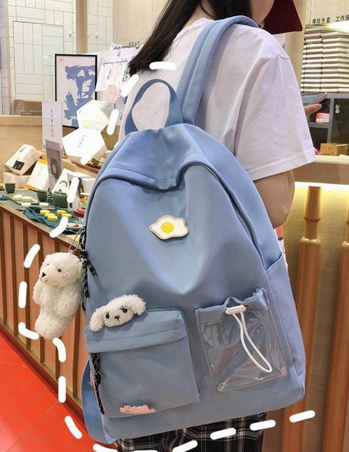 Fashion Blue Send Bear Pendant Egg Badge Backpack