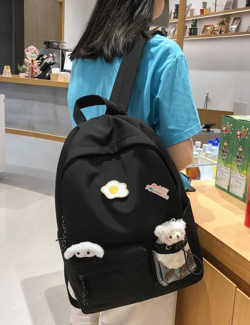 Fashion Black Bear Pendant Egg Badge Backpack