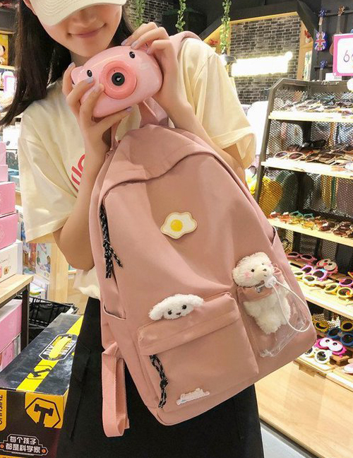 Fashion Pink To Send Bear Pendant Egg Badge Backpack