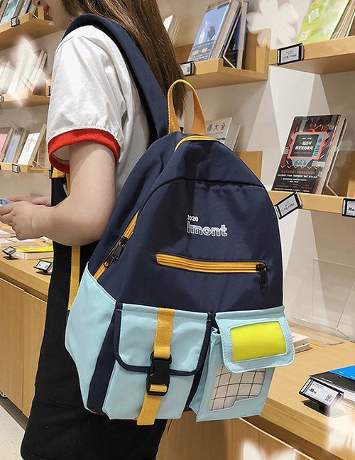 Fashion Blue Colorblock Transparent Check Backpack