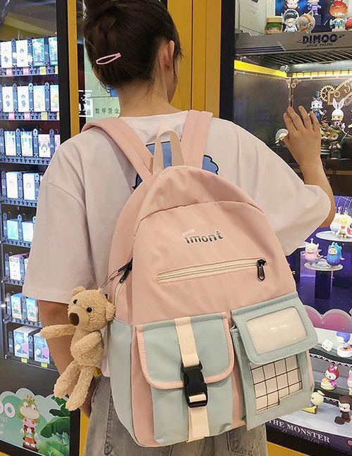 Fashion Pale Pinkish Gray Colorblock Transparent Check Backpack