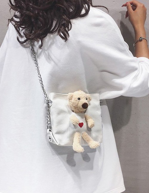 Fashion White Plush Bear Canvas Crossbody Bag