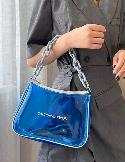 Fashion Blue Transparent Acrylic Chain Underarm Bag