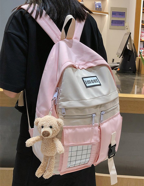 Fashion Pink To Send Bear Pendant Plush Bear Doll Transparent Lattice Backpack