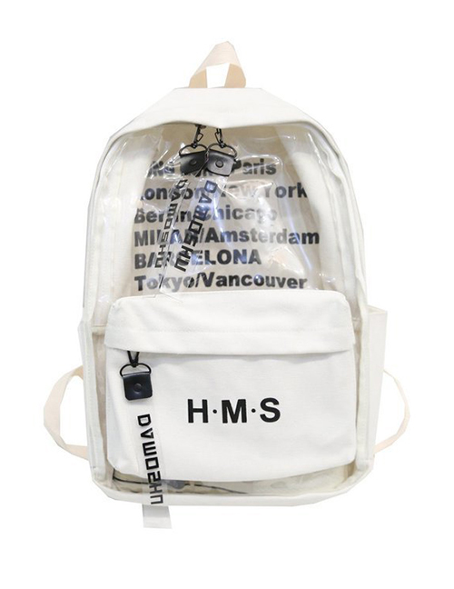 Fashion White Transparent Printed Letter Backpack