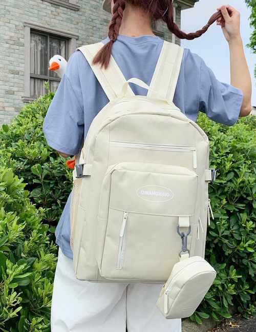 Fashion Creamy-white Multi-pocket Large-capacity Letter Logo Backpack