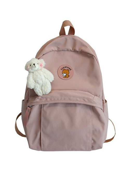Fashion Pink To Send Bear Pendant Bear Print Label Backpack