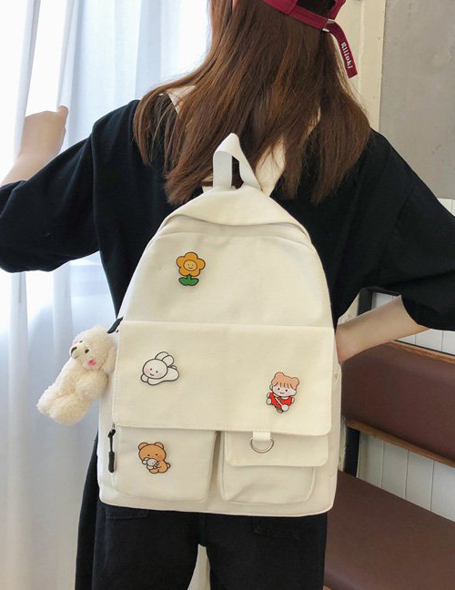 Fashion Send A Bear Pendant On White Canvas Badge Rabbit Bear Flower Backpack