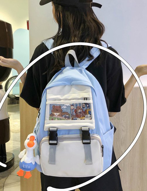 Fashion Blue Send Pendant Transparent Buckle Stitching Contrast Color Backpack