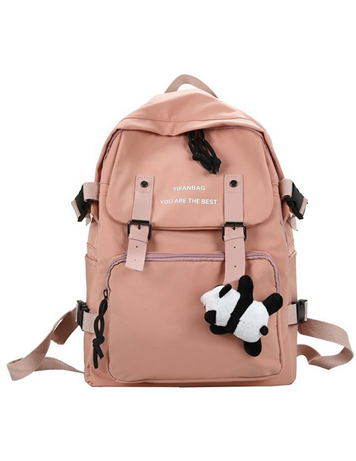 Fashion Pink Nylon Waterproof Belt Buckle Letter Print Backpack