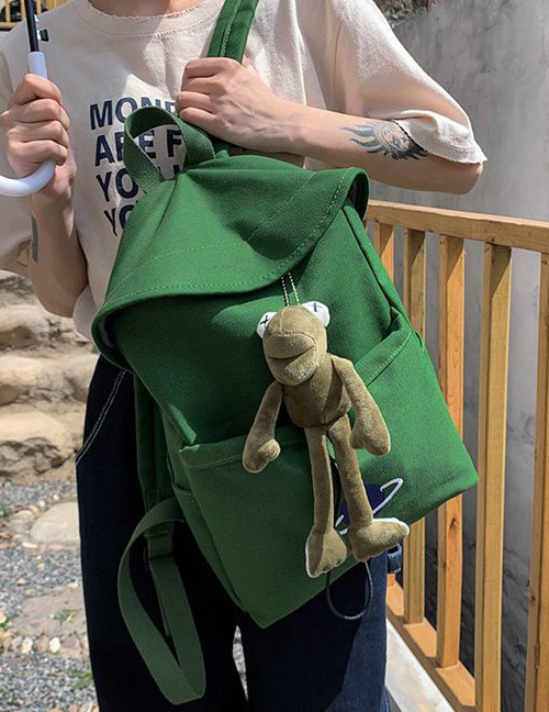 Fashion Green Send Frog Pendant Embroidered Planet Drawstring Canvas Backpack