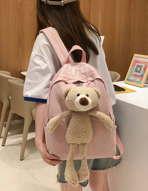 Fashion Pink Plush Bear Nylon Backpack