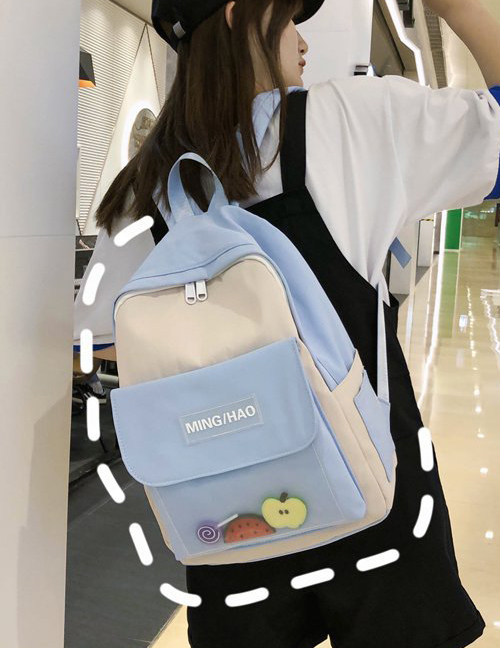 Fashion Blue Transparent Letter Sticker Fruit Contrast Color Backpack