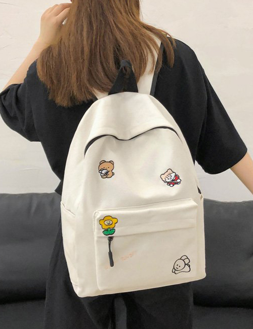 Fashion White Embroidered Floral Animal Canvas Backpack
