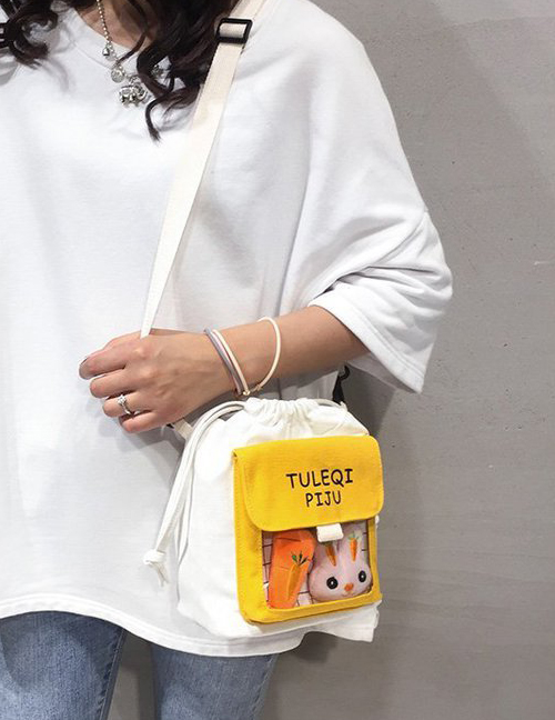 Fashion White Radish Bunny Transparent Stitching Plaid Canvas Shoulder Messenger Bag