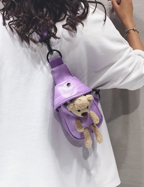 Fashion Purple Plush Bear Pu Shoulder Messenger Bag
