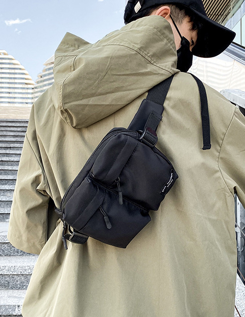Fashion Black Multi-pocket Solid Color Crossbody Bag