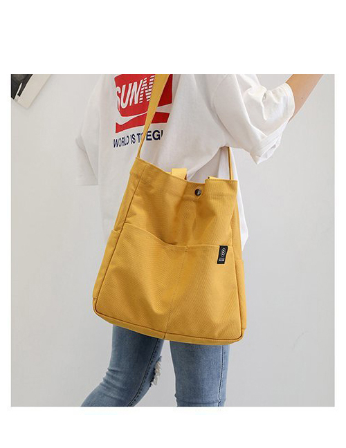 Fashion Yellow Canvas Solid Color Shoulder Messenger Bag