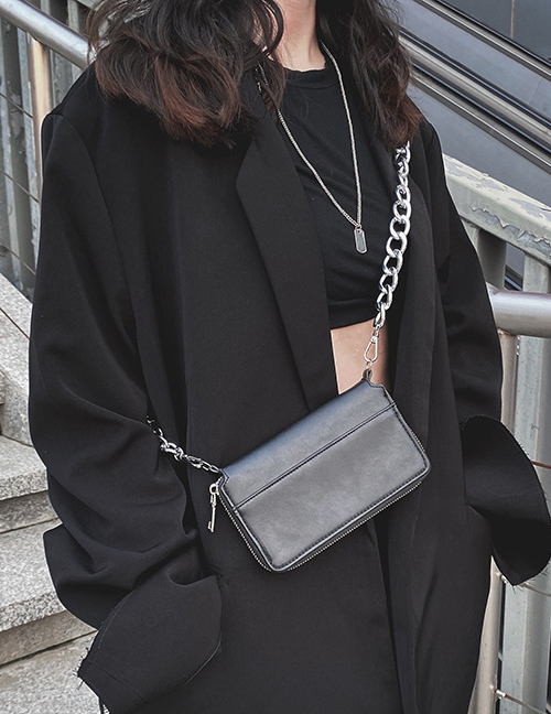 Fashion Black Chain Solid Color Shoulder Crossbody Bag