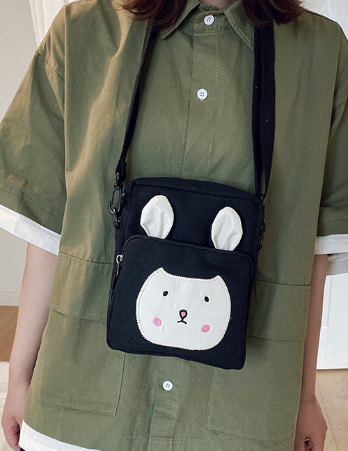 Fashion Black Canvas Shoulder Bag With Embroidered Rabbit Ears