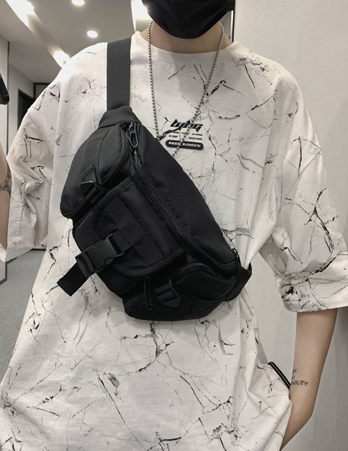 Fashion Black Solid Color Multi-pocket Crossbody Shoulder Bag