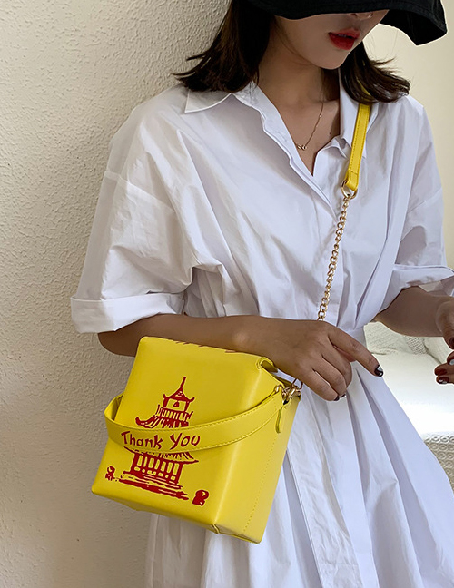 Fashion Yellow Pu Chain Tower Printed Shoulder Messenger Bag