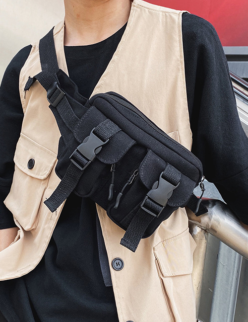 Fashion Black Multi-pocket Mortise Canvas Shoulder Bag