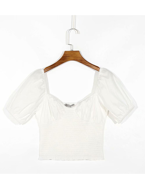 Fashion White Pleated Short Sleeve Top