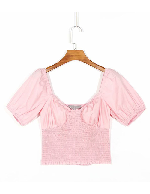 Fashion Pink Pleated Short Sleeve Top