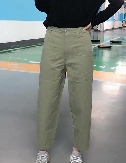 Fashion Armygreen Straight Trousers With Belt