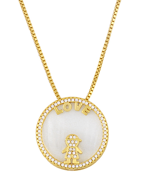 Fashion Boy Round-shaped Shell And Diamond Alphabet Couple Necklace