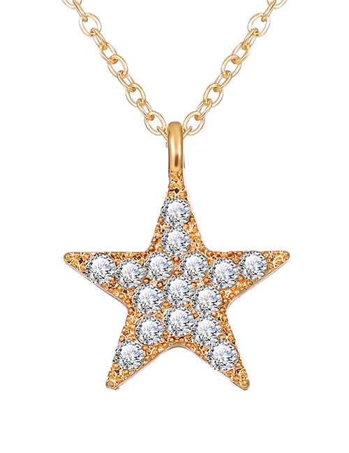 Fashion Pentagram Hollow Diamond Diamond Sun Star Moon Alloy Pendant Necklace