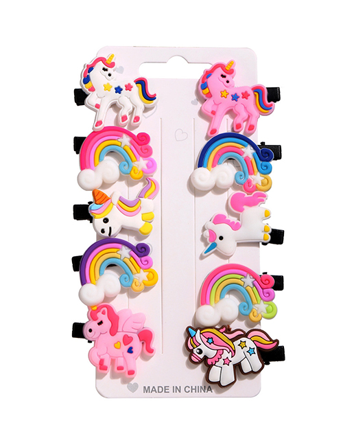 Fashion Rainbow Unicorn Resin Rainbow Unicorn Hit Color Children Hairpin Set