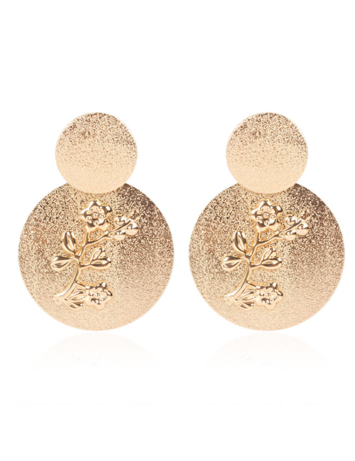 Fashion Golden Frosted Alloy Plum Embossed Round Earrings