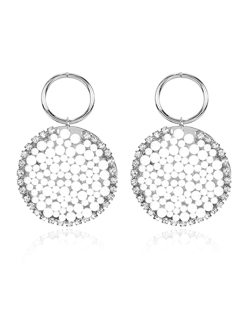 Fashion White K Pearl And Diamond Geometric Round Alloy Earrings