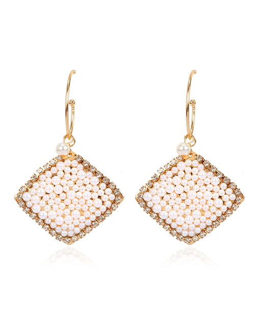 Fashion Golden Geometrical Diamond Earrings With Alloy Pearls And Diamonds