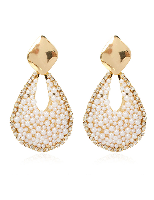 Fashion Golden Droplet Handmade Pearl And Diamond Alloy Earrings