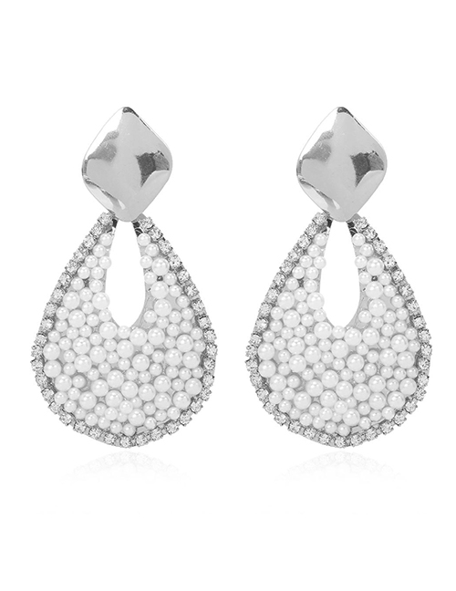 Fashion White K Droplet Handmade Pearl And Diamond Alloy Earrings