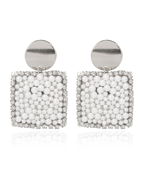 Fashion White K Geometric Alloy Pearl Earrings With Diamonds