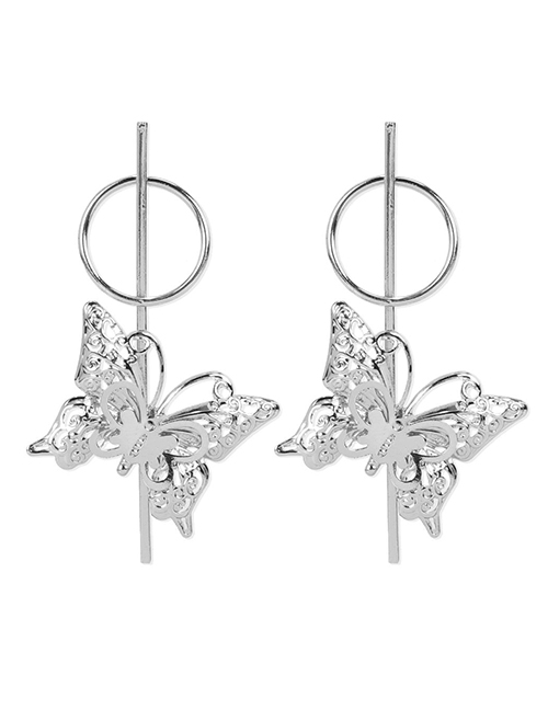 Fashion Silver Geometric Metal Butterfly Earrings