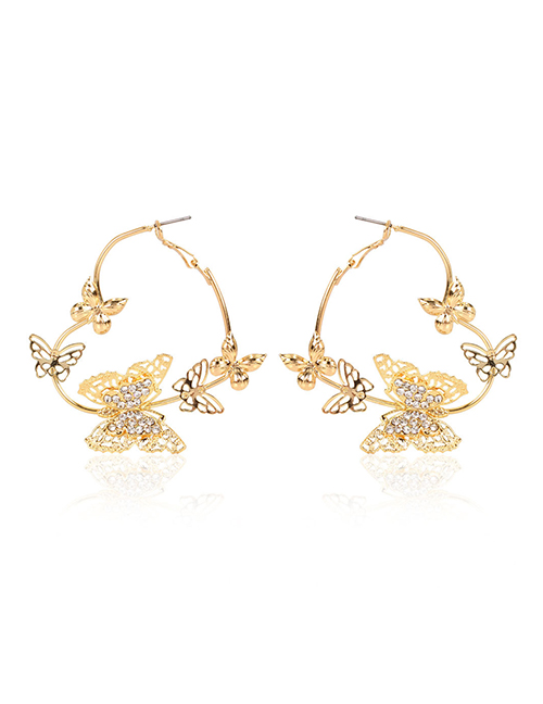 Fashion Golden Butterfly Diamond Hollow Earrings