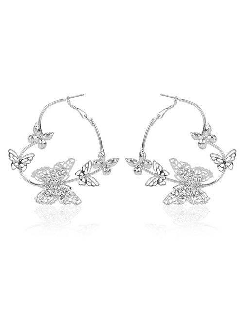Fashion Silver Butterfly Diamond Hollow Earrings