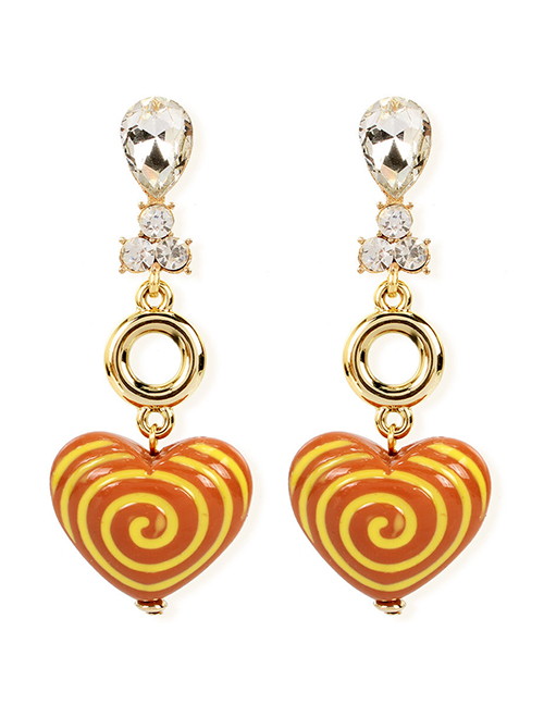 Fashion Yellow Resin Love Heart Alloy Diamond Earrings