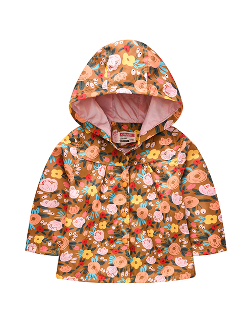 Fashion Flower Orange Spring And Autumn Sleeve Printed Hooded Jacket