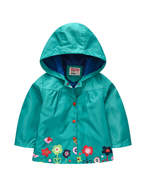 Fashion Blue Spring And Autumn Sleeve Printed Hooded Jacket
