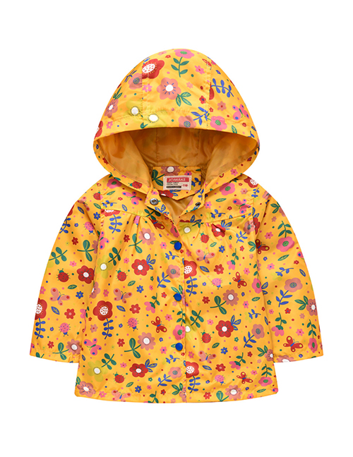 Fashion Yellow Flowers Spring And Autumn Sleeve Printed Hooded Jacket