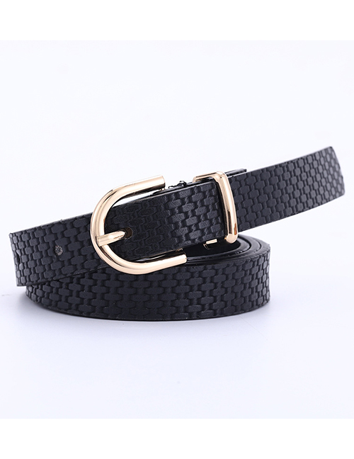 Fashion Black Straw Mat Pattern Gold Buckle Pin Buckle Belt