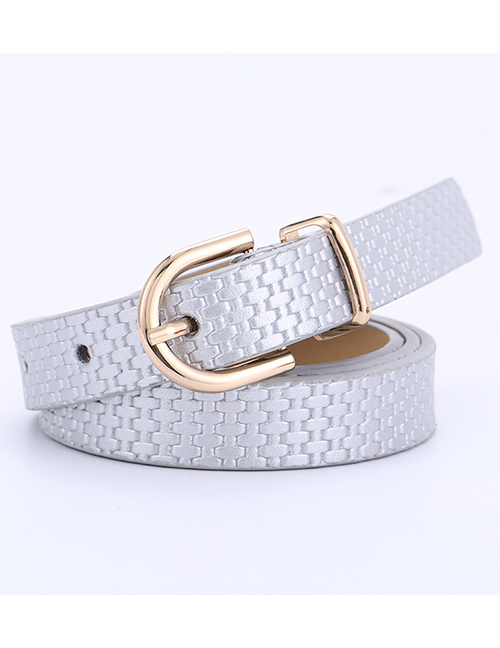 Fashion Silver Straw Mat Pattern Gold Buckle Pin Buckle Belt