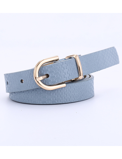 Fashion Sky Blue Straw Mat Pattern Gold Buckle Pin Buckle Belt